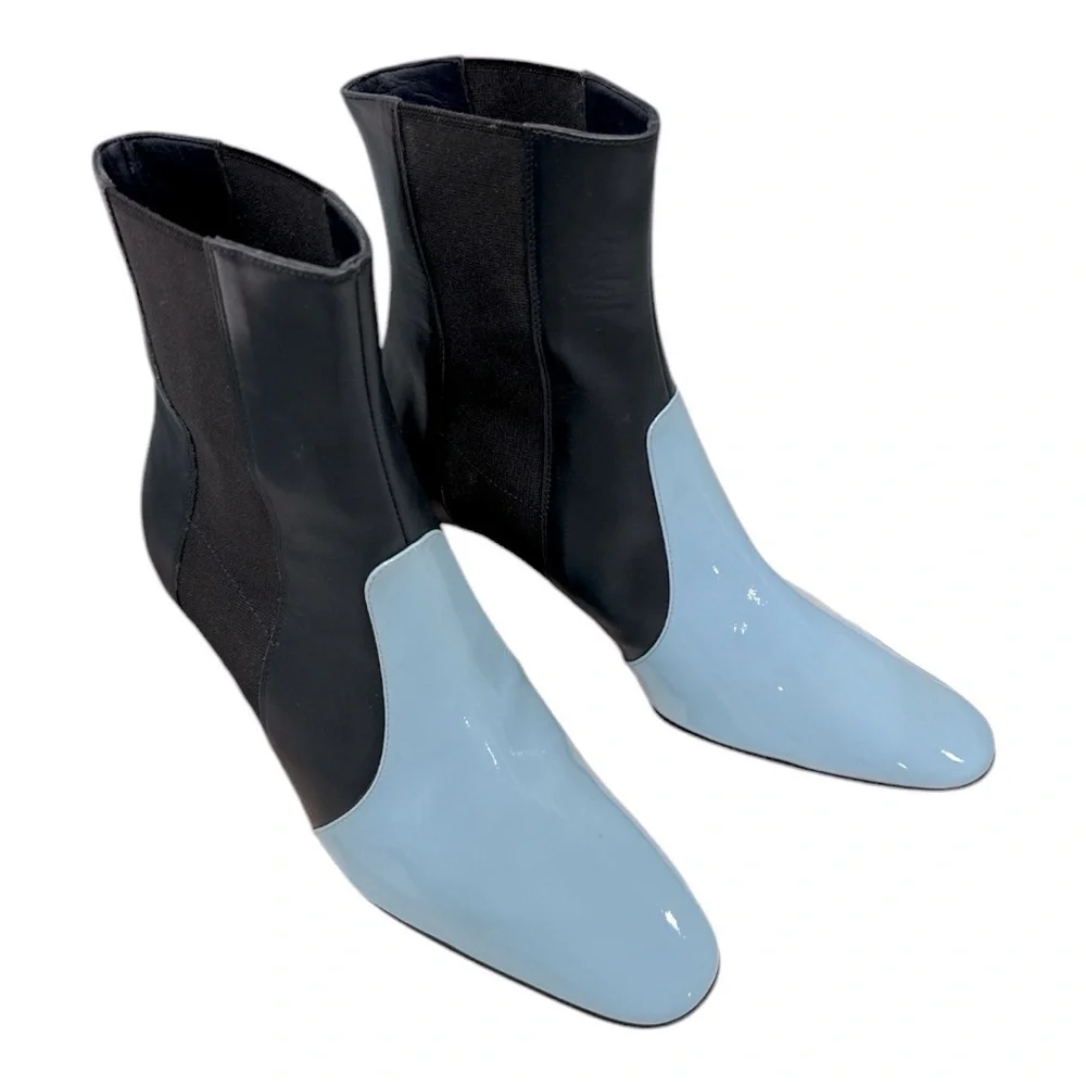 LANVIN Colorblock Patent Leather & Leather Chelsea Boots size 36 US 5.5